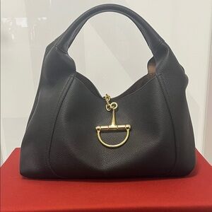 Black Horsebit Soft Hobo Bag with Gold Hardware